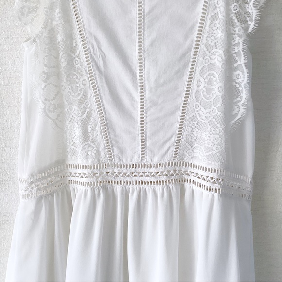 Mango Suit Drop Waist Dress Woman’s Size 2 Ivory White Lace Details Feminine - Picture 5 of 10
